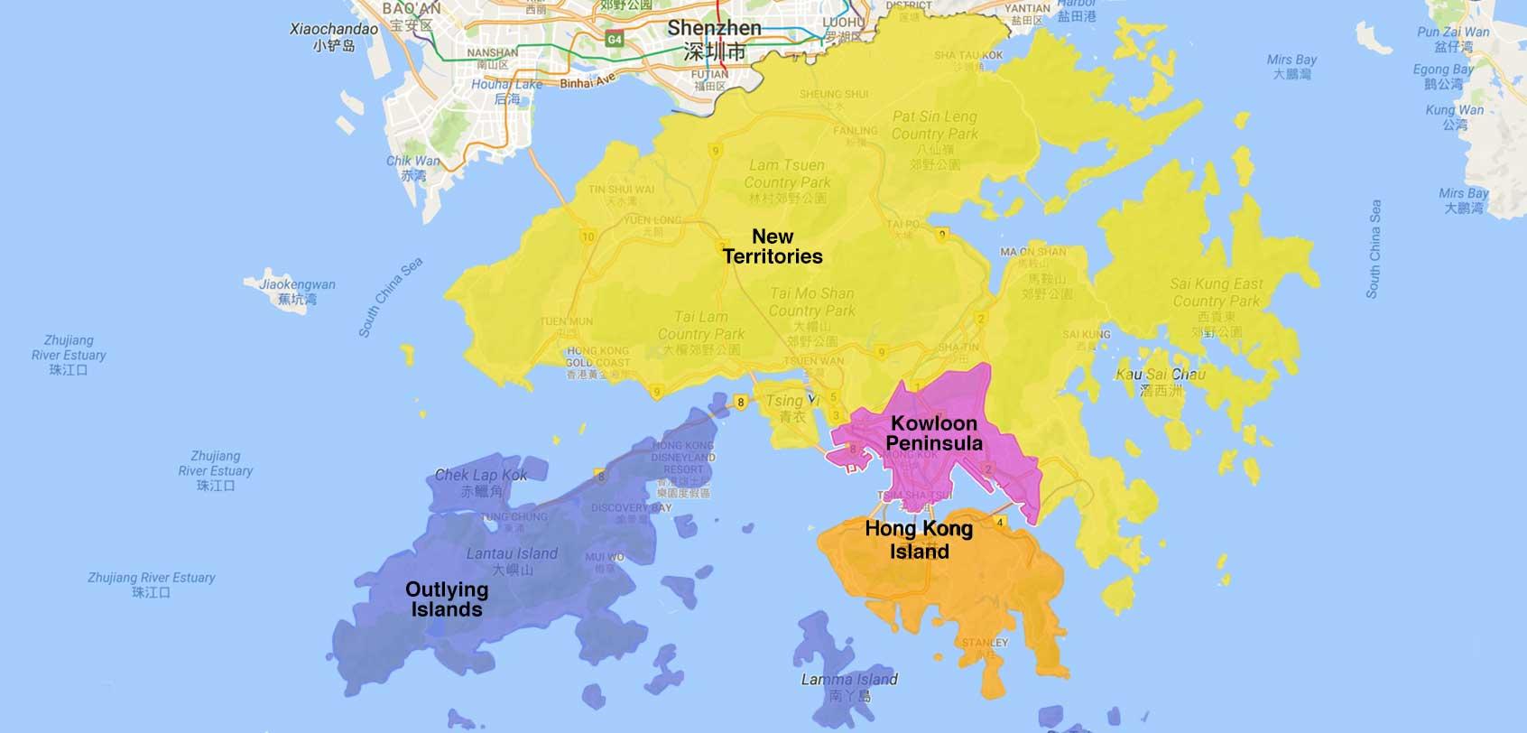 Hong Kong Area Map Map Of Hong Kong Area China