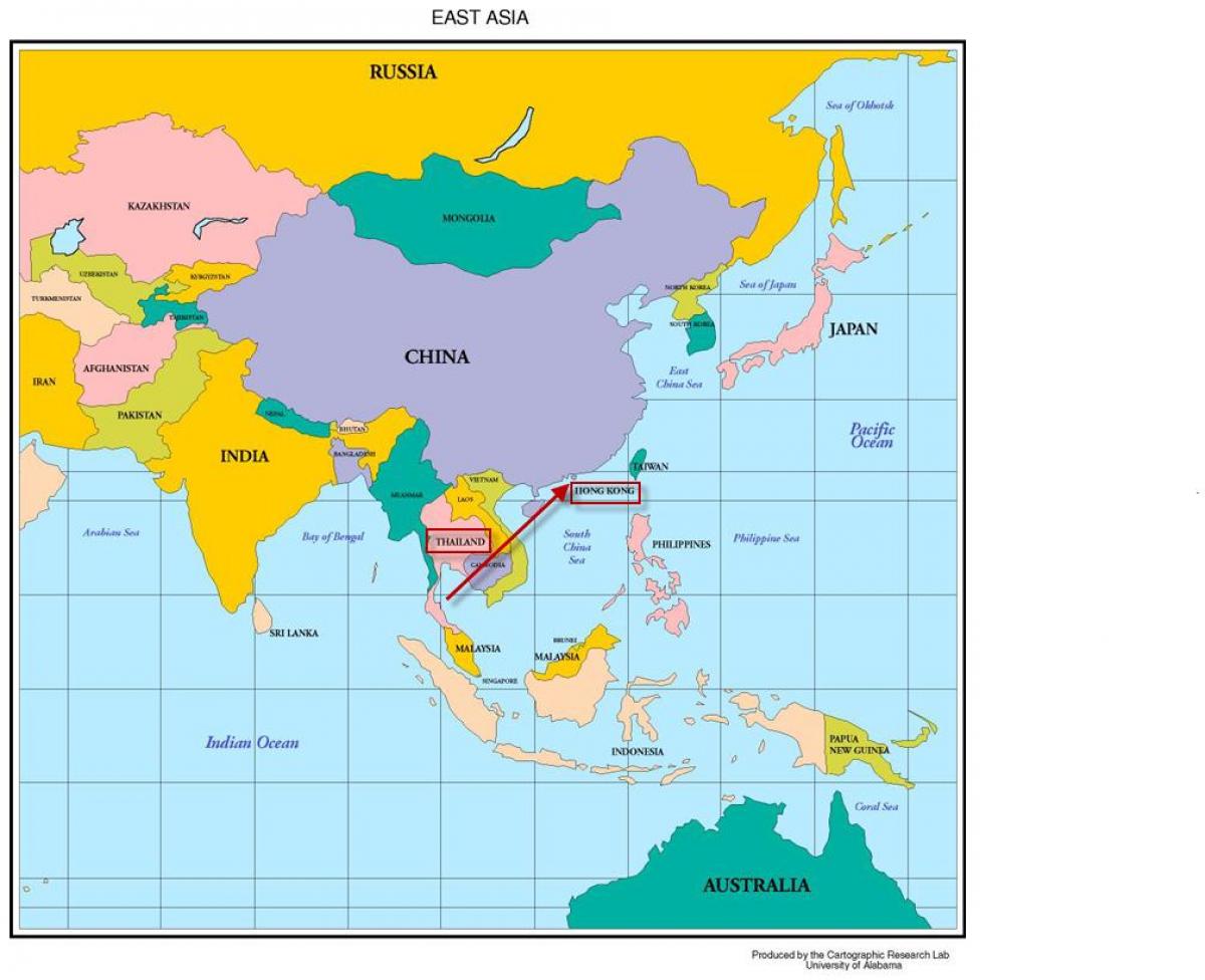 Hong Kong in map of asia